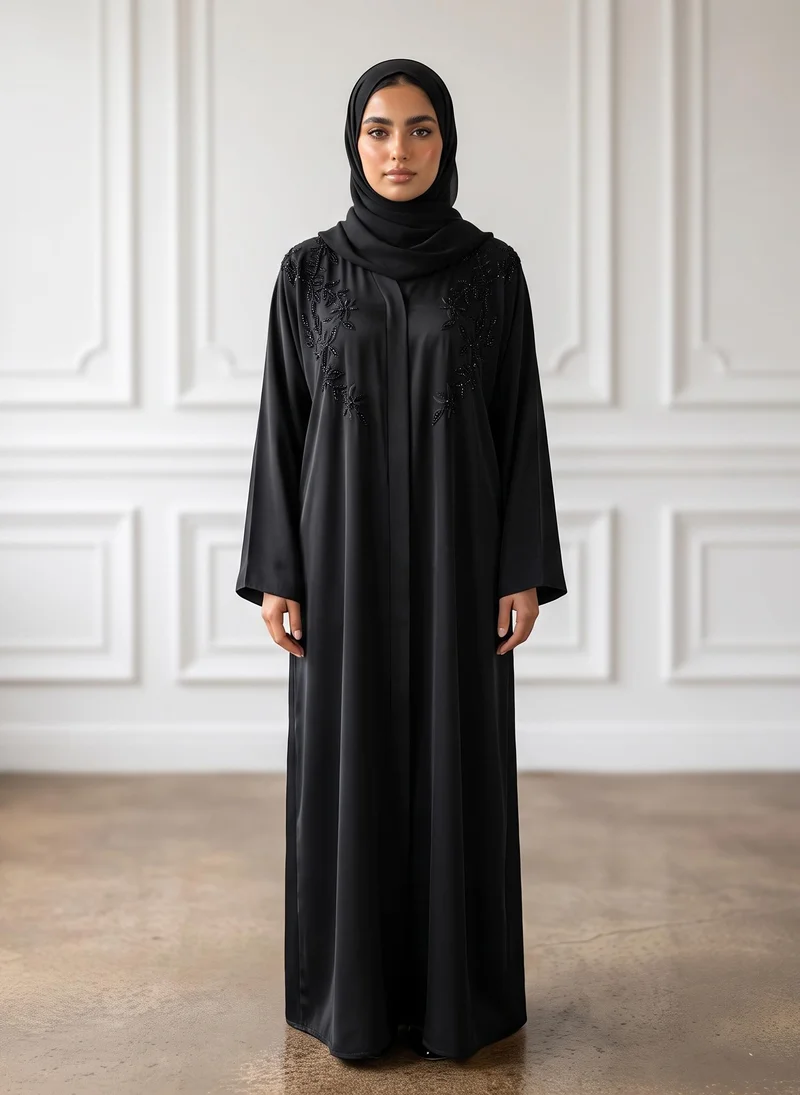 Luxe Beaded Floral Bodice Abaya | Nida Fabtic-948