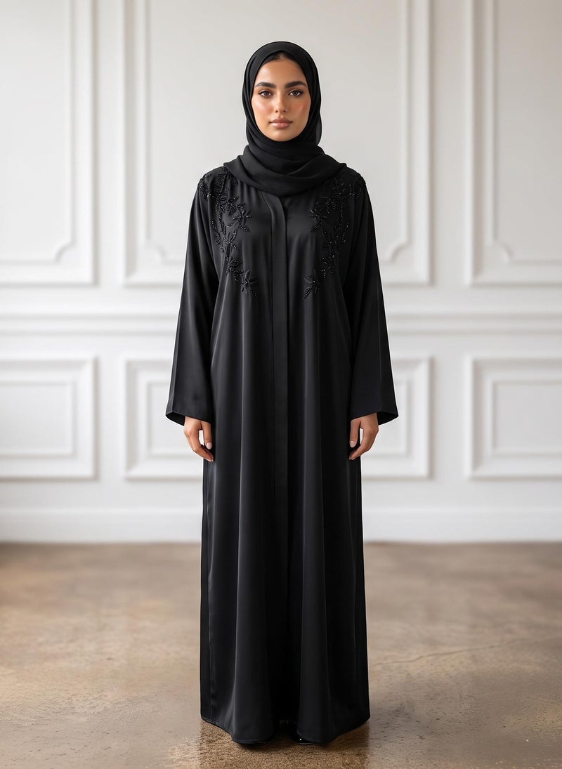 NUKHBAA Luxe Beaded Floral Bodice Abaya | Nida Fabtic-948 - Image 1