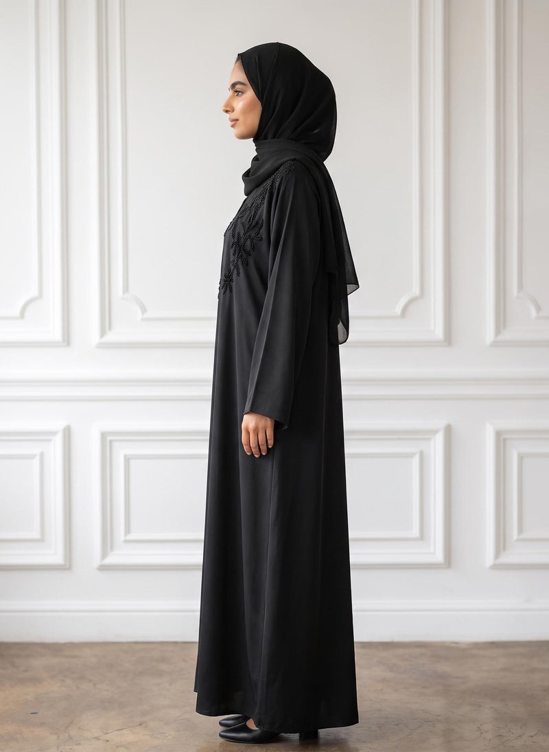 NUKHBAA Luxe Beaded Floral Bodice Abaya | Nida Fabtic-948 - Image 3