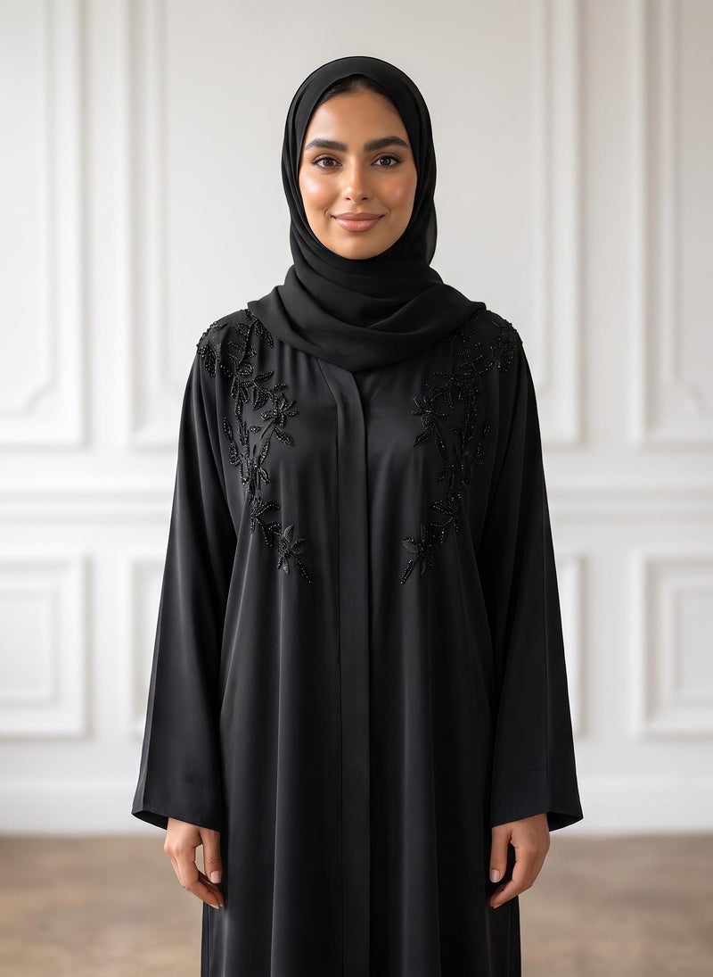 NUKHBAA Luxe Beaded Floral Bodice Abaya | Nida Fabtic-948 - Image 2