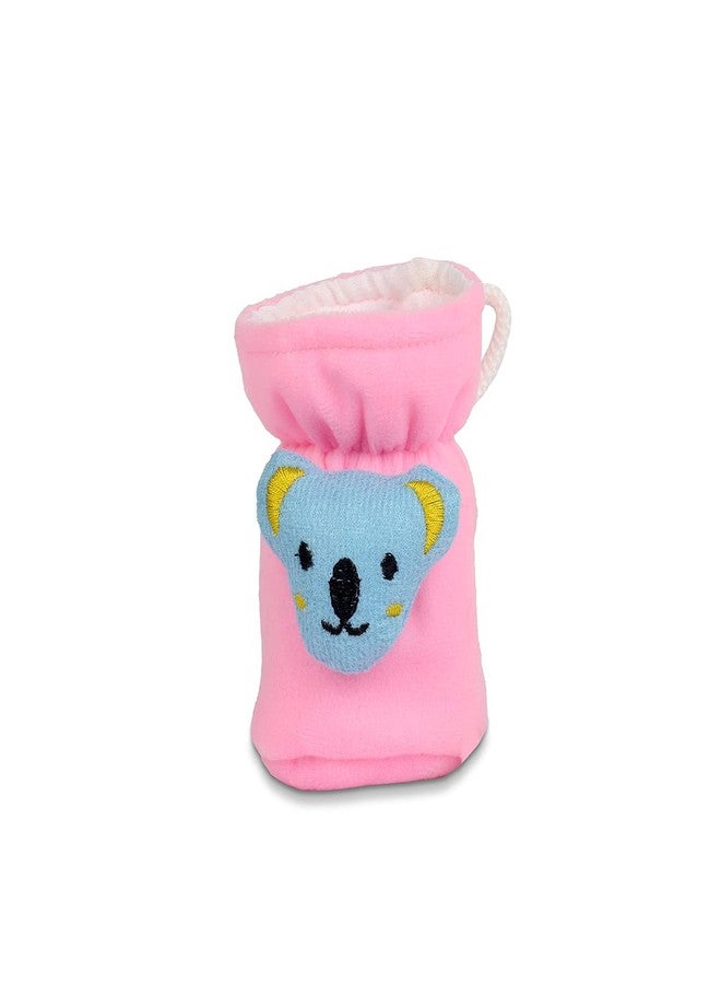 Happy Days Baby Feeding Bottle Cover with Stretchable Elastic Neck and Easy to Hold Strap/Hosiery Fabric/Pink Green Red/Soft Cartoon Character Attached (Small /60 ml) - Pack of 3 - Image 2