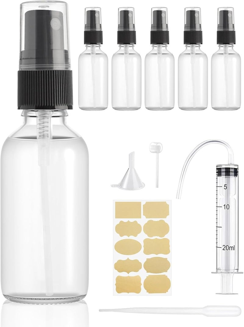 6 Pcs Glass Spray Bottle 30mlEmpty Perfume Spray BottleRefillable Spray BottleFine Mist Clear Travel BottlesAtomiser With LabelSyringeDispensing Tools for CleaningPerfumeCosmetic