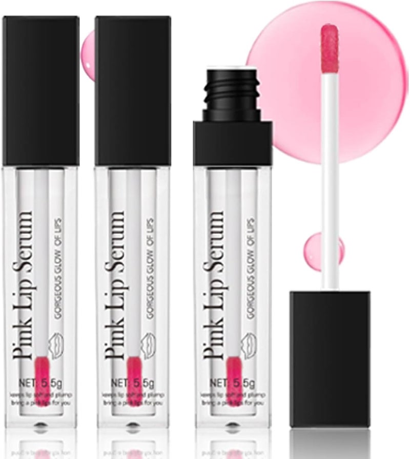 3pcs Pink Lip Serum Plumper Colour Changing Lip Gloss Hydrating Lip Oil Tinted Lip Balm for Moisturizing Glossy Plump Lips Lip Stain for All Seasons