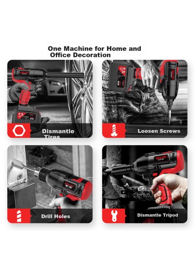 Delixi Brushless Electric Ratchet Wrench Electric Wind Gun High Torque Impact Wrench Lithium Battery Charging Automotive Repair Tool Socket Wrench Set