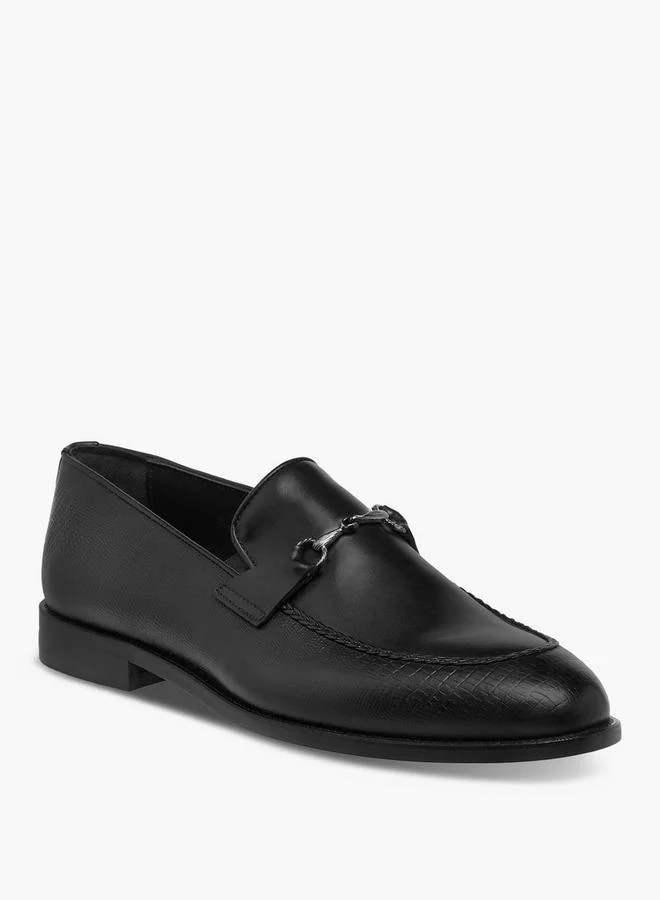DUCHINI Men Buckle Accent Slip-On Leather Loafers