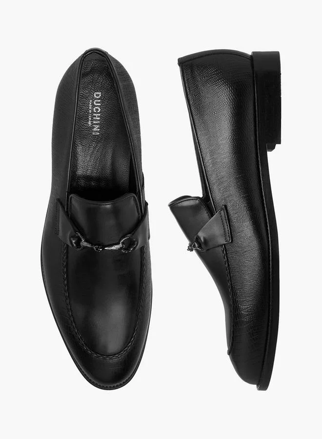 DUCHINI BLACK Men Buckle Accent Slip-On Leather Loafers for Men | Best Price UAE