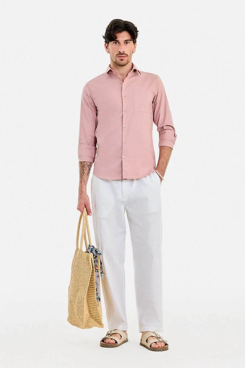 سنيتش Peach Solid Long Sleeve Slim Fit Shirt
