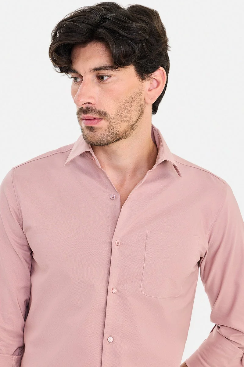 سنيتش Peach Solid Long Sleeve Slim Fit Shirt
