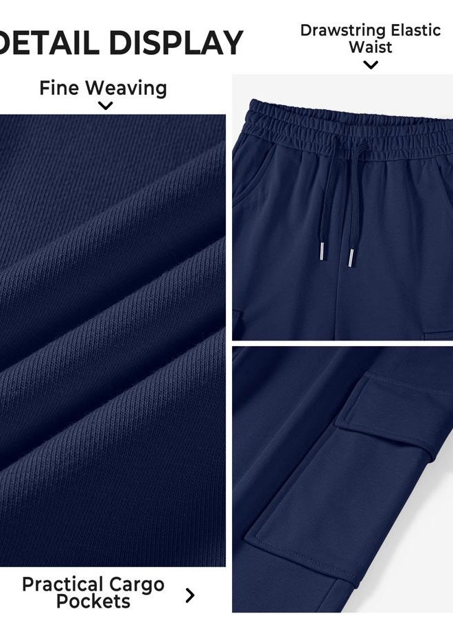 BOOPH Girls Sweatpants Kids Drawstring Cargo Pants Teen Girls Wide Leg Baggy Joggers Pants with Pockets, Navy, 14-15 Years - Image 5