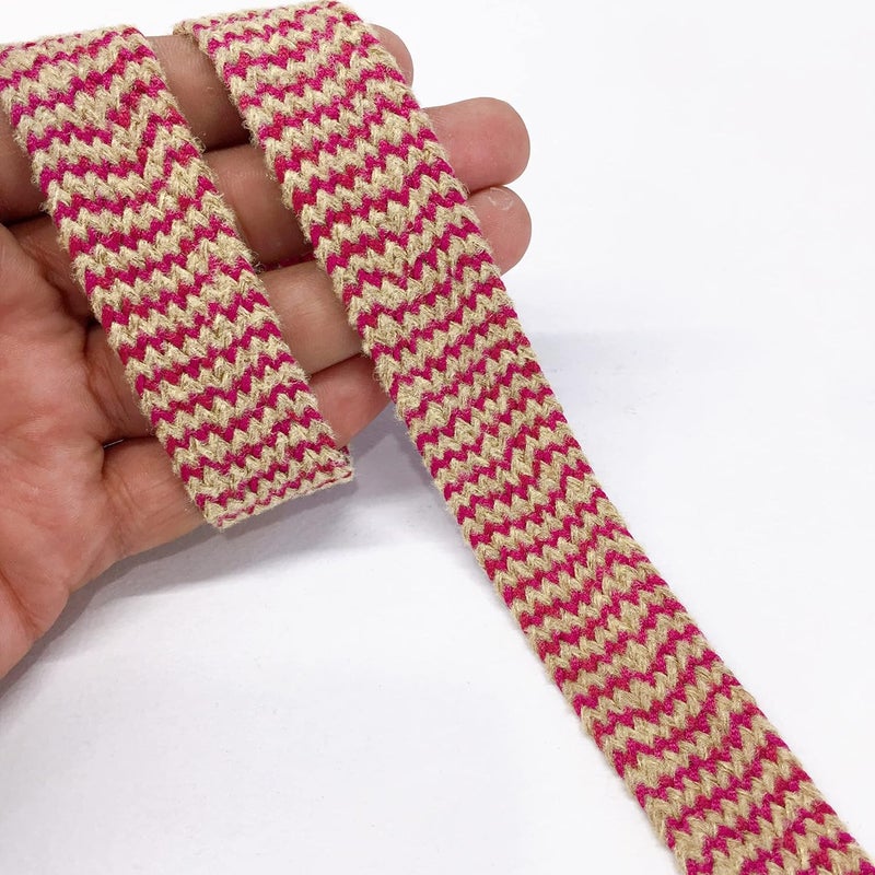 Lami 9 Meter Pink Jute Natural Jute Burlap Ribbon, Jute Crochet Crotia Lace Reel, Home Decoration Jute Crochet Crotia Lace, Gift Packing Lace Ribbon Trim, Festival Home Decoration Material - Image 1