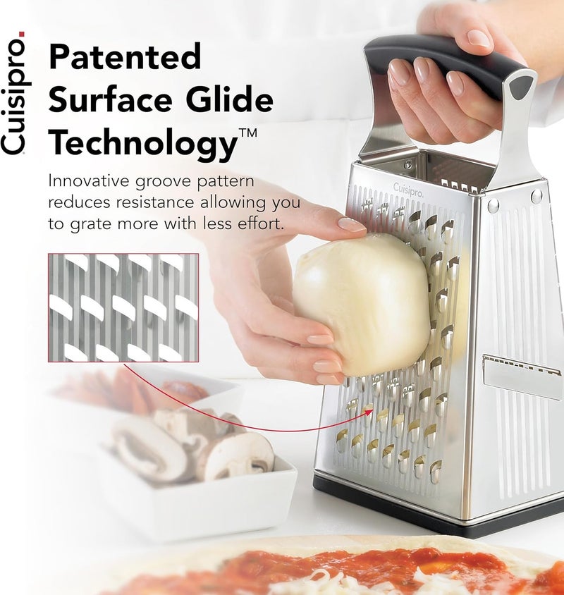Cuisipro Stainless Steel Cheese Grater with Handle, 4 Sided Box Grater for Kitchen, Ginger Grater Dishwasher Safe, Fruit and Vegetables Slicer, Cheese Shredder for Potato, Chocolate, Parmesan, Ginger - Image 2