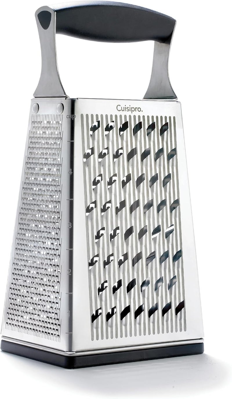 Cuisipro Stainless Steel Cheese Grater with Handle, 4 Sided Box Grater for Kitchen, Ginger Grater Dishwasher Safe, Fruit and Vegetables Slicer, Cheese Shredder for Potato, Chocolate, Parmesan, Ginger - Image 1