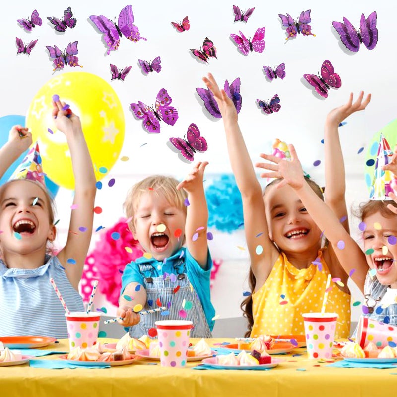 SAOROPEB 3D Butterfly Wall Decor, 24 Pcs Double Layer Butterfly Decorations for Party Decorations Locker Decor Refrigerator Decal, Reusable (Purple) - Image 2
