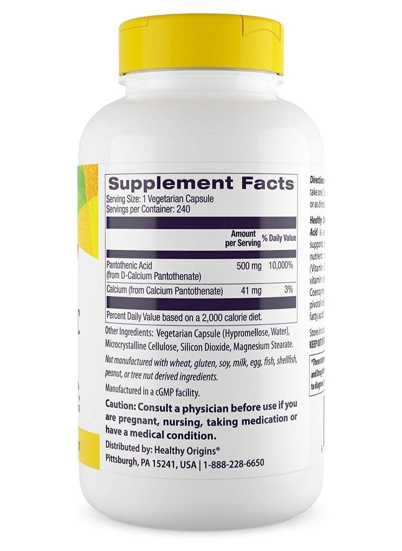 Healthy Origins - Pantothenic Acid Supports Cellular Energy Production (Non Gmo ) Dietary Supplement 500 Mg - 240 Veggie Caps - Image 1
