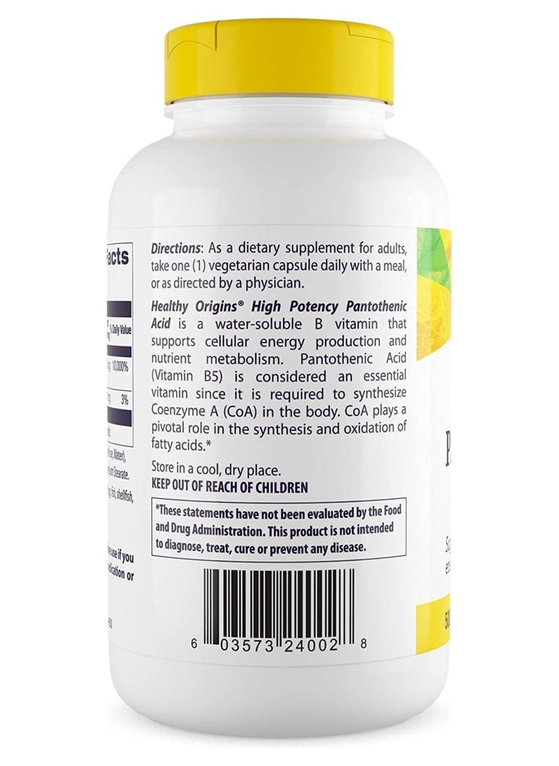 Healthy Origins - Pantothenic Acid Supports Cellular Energy Production (Non Gmo ) Dietary Supplement 500 Mg - 240 Veggie Caps - Image 1