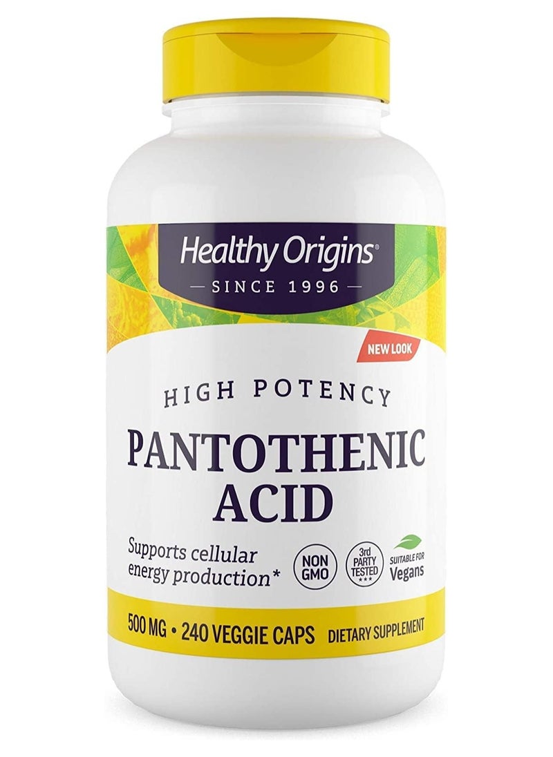 Healthy Origins - Pantothenic Acid Supports Cellular Energy Production (Non Gmo ) Dietary Supplement 500 Mg - 240 Veggie Caps - Image 1