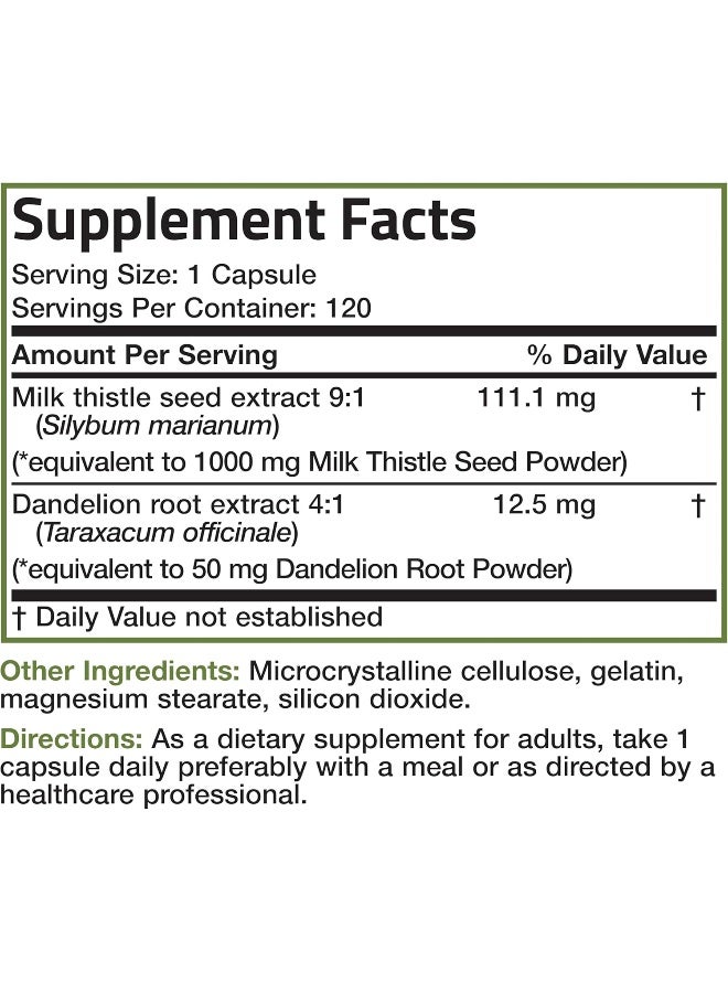 Bronson مكمل ماريانو سيليمارين 1000 ملغ وجذر الهندباء 120 كبسولة - Image 2