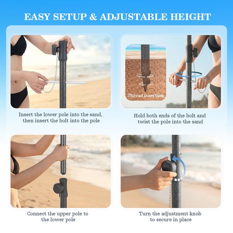 UIRWAY 8.5FT Beach Umbrella, Heavy Duty Windproof Beach Umbrellas with Sand Anchor & Tilt, Sun Protection Portable Beach Umbrella with Carrying Bag for Beach, Patio Garden Pool Outdoor - Image 4