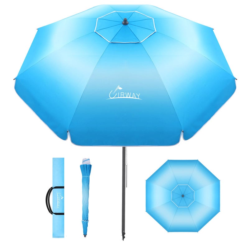 UIRWAY 8.5FT Beach Umbrella, Heavy Duty Windproof Beach Umbrellas with Sand Anchor & Tilt, Sun Protection Portable Beach Umbrella with Carrying Bag for Beach, Patio Garden Pool Outdoor - Image 1