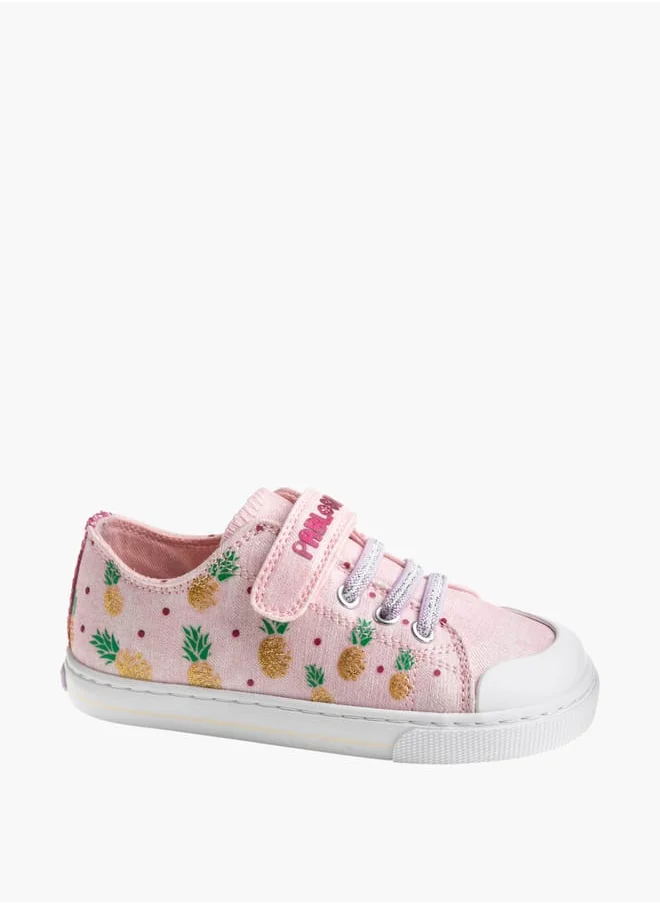 Pablosky Girls Fruit Print Sneakers with Hook and Loop Closure