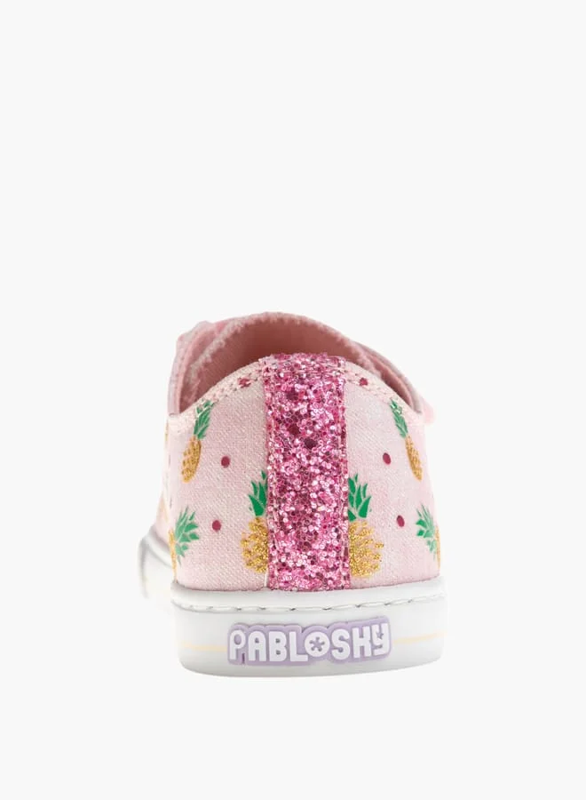 Pablosky Girls Fruit Print Sneakers with Hook and Loop Closure