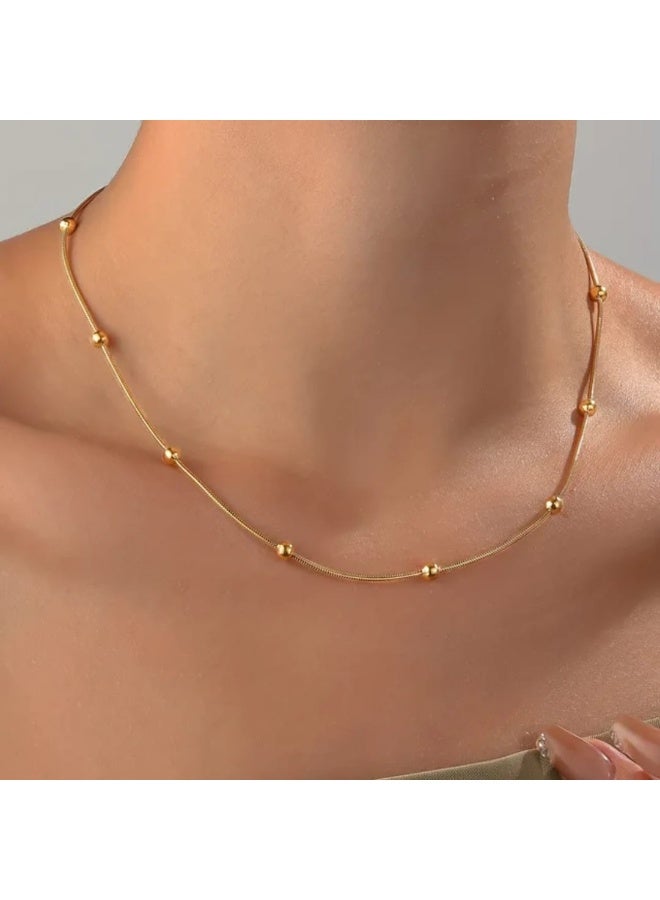 Luxuria 316L stainless steel necklace plated with 18k gold, simple snake bead chain, hip hop punk style necklace, luxury women's jewelry, trendy party gift - Image 3