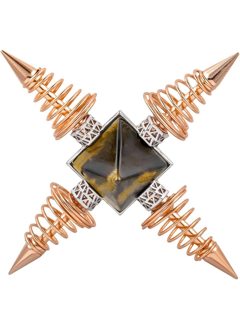 SUNYIK SUNYIK Pyramid Crystal Energy Generator, Healing Chakra Stone Point Conical Spring Four Directions Reiki Balancing Meditation, Tiger's Eye Crystal, Rose Gold Plated 