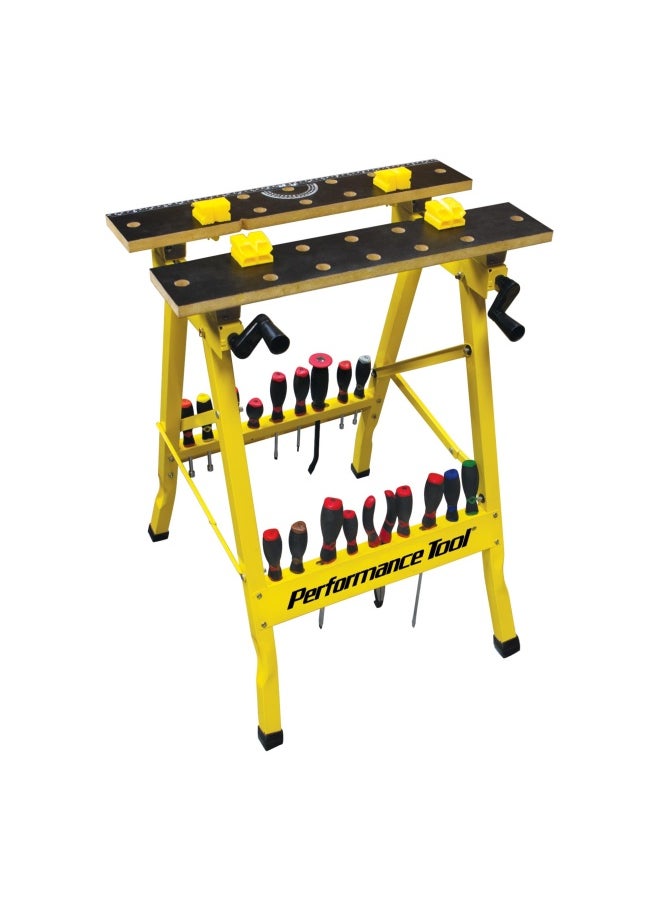 Performance Tool - Performance Tool W54025 Portable Multipurpose Workbench And Vise 200 Lbs Capacity Yellow - Image 1