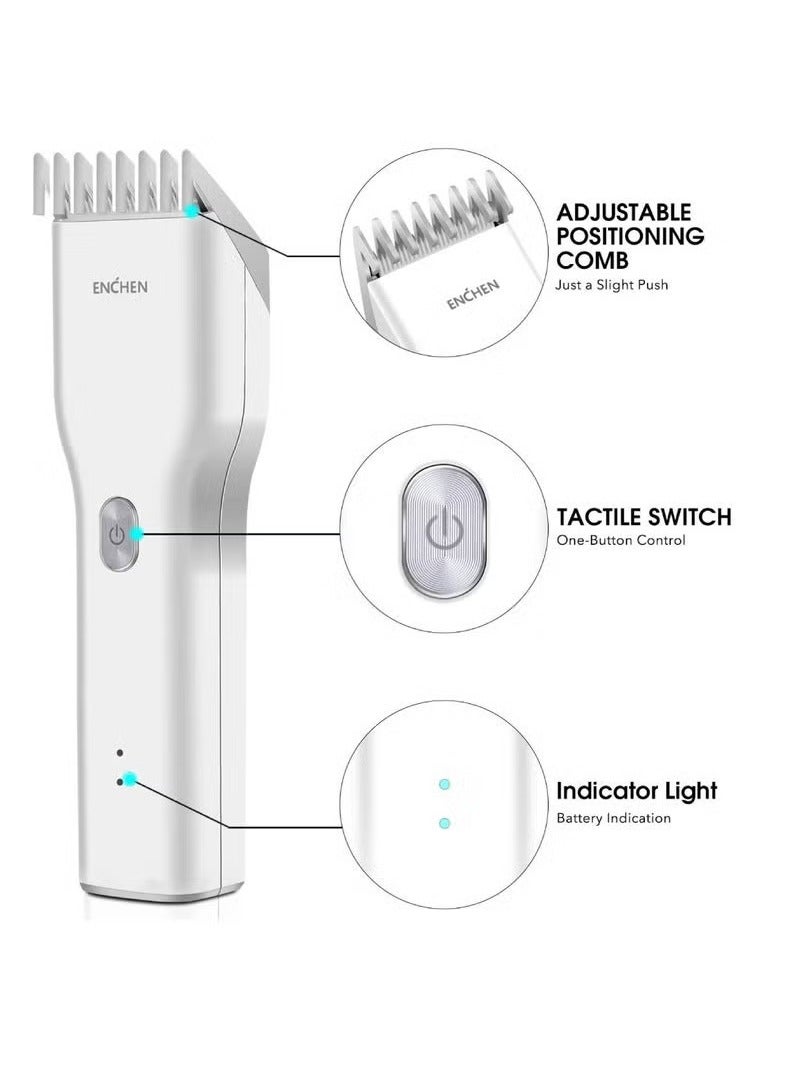 ENCHEN Professional Cordless Electric Hair Clippers for Men – USB Rechargeable Head Shaver with Adjustable Cutting Lengths (0.7–21mm), One-Button Lock, Multipurpose Grooming Tool for Beard, Hair, and Body Trimming (White)  - Image 3