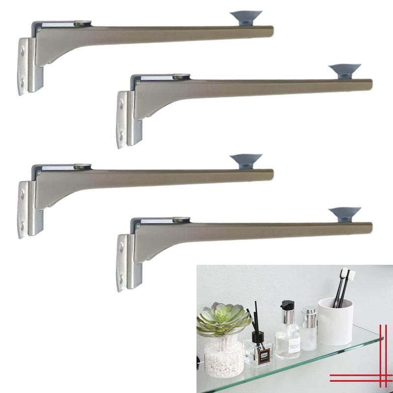 Desired Decor رف زجاجي مثبت على الحائط من الفولاذ المقاوم للصدأ مع دعامة F متعددة الاستخدامات لتثبيت الزجاج مشبك تثبيت الزجاج حامل زجاجي مثبت على الحائط بسماكة 681012 مم 6 بوصة كمية 4 - Image 1