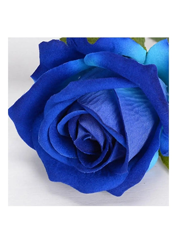 ZCM-HAPPY Pack of 12 Simulation velvet Rose Single Artificial Flower Decoration High-end bouquet Wall Blue Color - Image 3