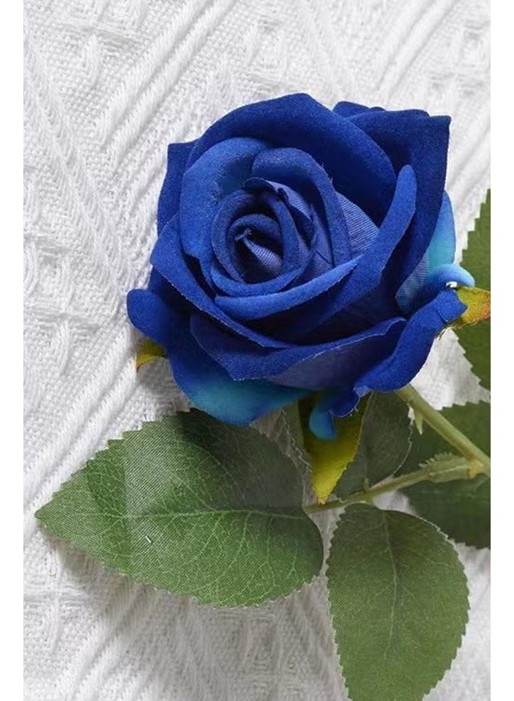 ZCM-HAPPY Pack of 12 Simulation velvet Rose Single Artificial Flower Decoration High-end bouquet Wall Blue Color - Image 4
