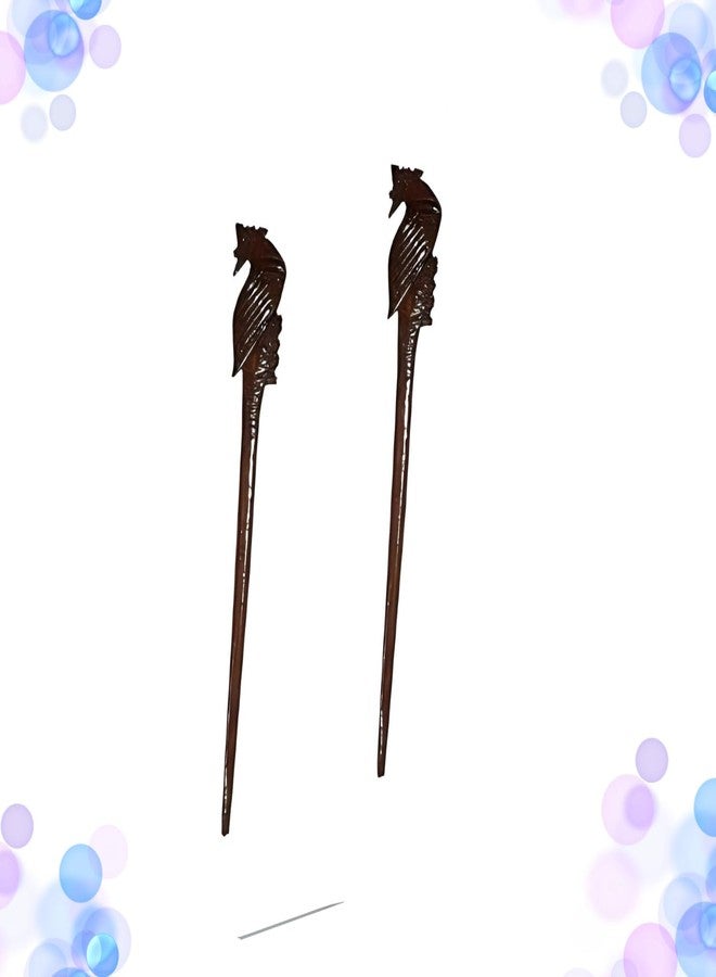 Salvus App SOLUTIONS Brown Marble Peacock Design Juda Stick/Bun Stick for Women & Girls Hair Accessory, Set of 2 - Image 4