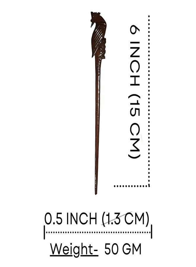 Salvus App SOLUTIONS Brown Marble Peacock Design Juda Stick/Bun Stick for Women & Girls Hair Accessory, Set of 2 - Image 2