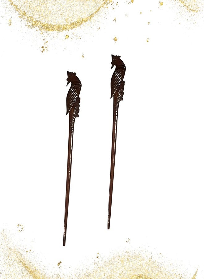 Salvus App SOLUTIONS Brown Marble Peacock Design Juda Stick/Bun Stick for Women & Girls Hair Accessory, Set of 2 - Image 5