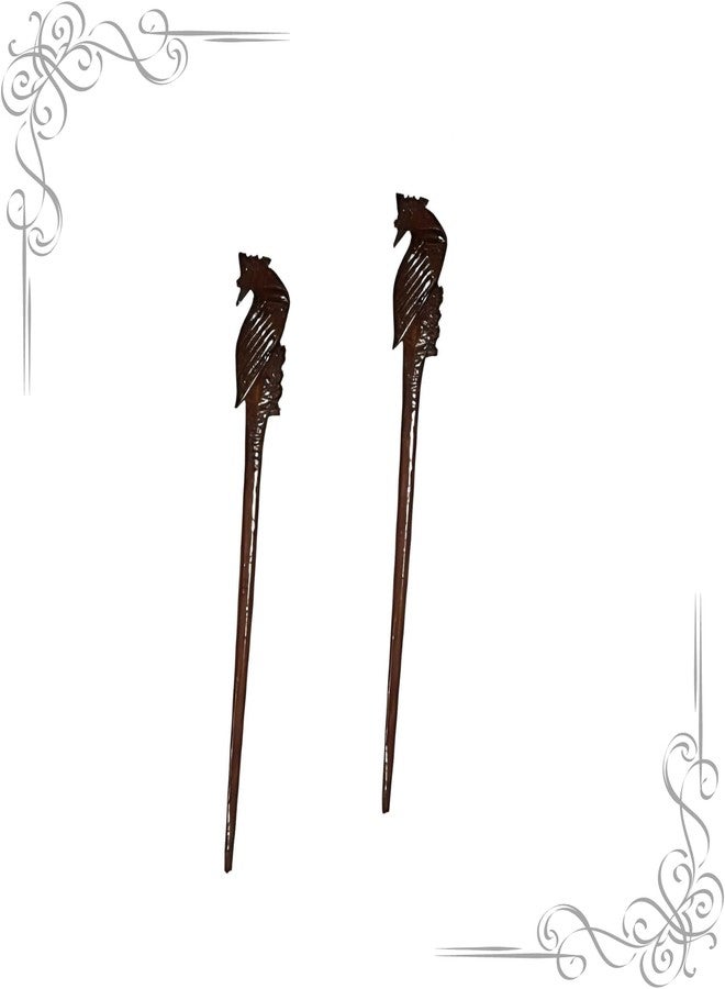 Salvus App SOLUTIONS Brown Marble Peacock Design Juda Stick/Bun Stick for Women & Girls Hair Accessory, Set of 2 - Image 3