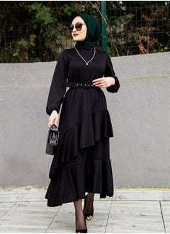 Generic Elegant Middle Eastern-Inspired Dress with Pleated Hem and Stylish Belt - Perfect for Muslim Professional Women and Versatile Occasions  - Image 1