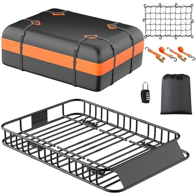rayihni Roof Rack Carrier Basket 51" X 36" X 5" Universal Rooftop Cargo Basket with 15 Cu.Ft Waterproof Bag, Heavy Duty Roof Rack for SUV Truck Carand Cargo Net with Attachment Hooks, Ratchet Straps - Image 2