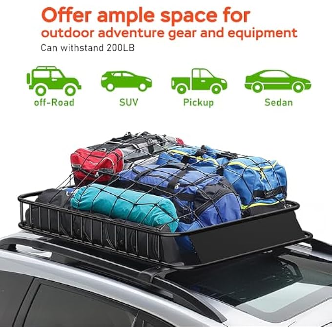 rayihni Roof Rack Carrier Basket 51" X 36" X 5" Universal Rooftop Cargo Basket with 15 Cu.Ft Waterproof Bag, Heavy Duty Roof Rack for SUV Truck Carand Cargo Net with Attachment Hooks, Ratchet Straps - Image 3