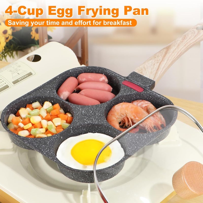 AHFLRITO AHFLRTO 4 Cup Egg Pans Nonstick, Aluminum Omelette Pan with Lid, Healthy Egg Skillet for Eggs, Pancakes, Crepes, Sandwiches, Compatible with Gas Stove & Induction Cooktop - Image 3