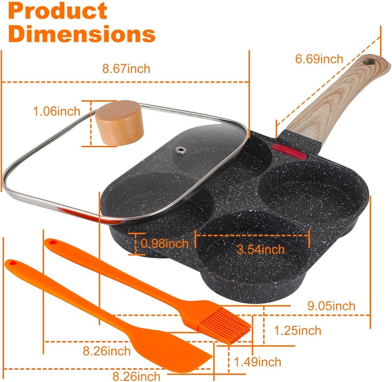 AHFLRITO AHFLRTO 4 Cup Egg Pans Nonstick, Aluminum Omelette Pan with Lid, Healthy Egg Skillet for Eggs, Pancakes, Crepes, Sandwiches, Compatible with Gas Stove & Induction Cooktop - Image 2