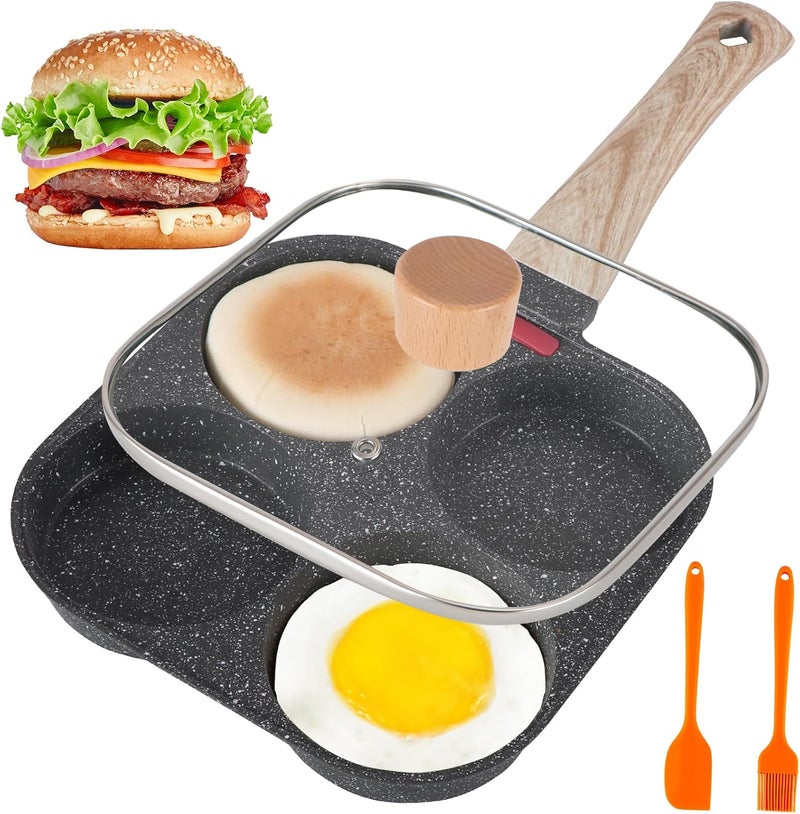 AHFLRITO AHFLRTO 4 Cup Egg Pans Nonstick, Aluminum Omelette Pan with Lid, Healthy Egg Skillet for Eggs, Pancakes, Crepes, Sandwiches, Compatible with Gas Stove & Induction Cooktop - Image 1