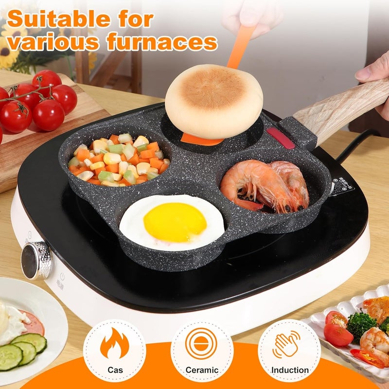 AHFLRITO AHFLRTO 4 Cup Egg Pans Nonstick, Aluminum Omelette Pan with Lid, Healthy Egg Skillet for Eggs, Pancakes, Crepes, Sandwiches, Compatible with Gas Stove & Induction Cooktop - Image 4