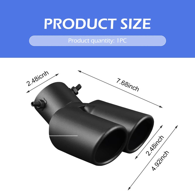 CyperFair Exhaust Tip, Double-tube Reduce Noise Stainless Steel Bending Exhaust with Bolt, 2.5" Rust-proof Anti-collision Muffler Tip, Universal Pipe Modification Accessory (Black) - Image 2