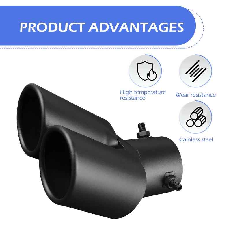 CyperFair Exhaust Tip, Double-tube Reduce Noise Stainless Steel Bending Exhaust with Bolt, 2.5" Rust-proof Anti-collision Muffler Tip, Universal Pipe Modification Accessory (Black) - Image 5