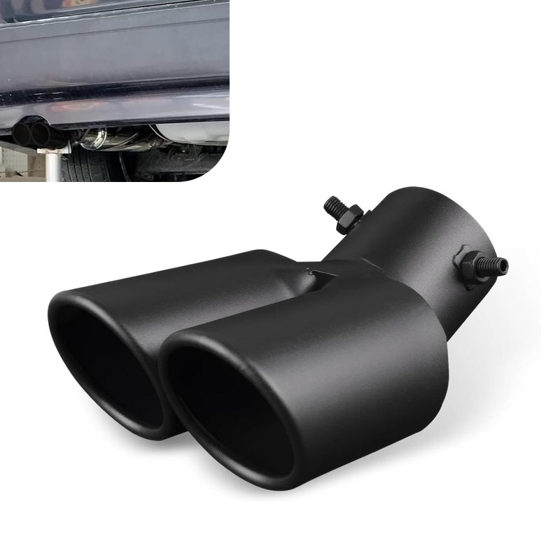 CyperFair Exhaust Tip, Double-tube Reduce Noise Stainless Steel Bending Exhaust with Bolt, 2.5" Rust-proof Anti-collision Muffler Tip, Universal Pipe Modification Accessory (Black) - Image 1