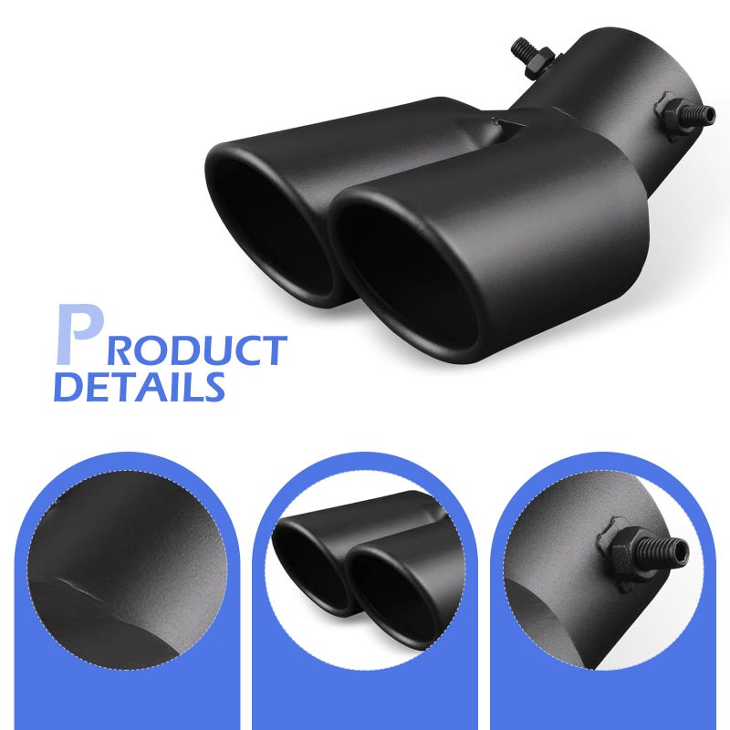 CyperFair Exhaust Tip, Double-tube Reduce Noise Stainless Steel Bending Exhaust with Bolt, 2.5" Rust-proof Anti-collision Muffler Tip, Universal Pipe Modification Accessory (Black) - Image 3