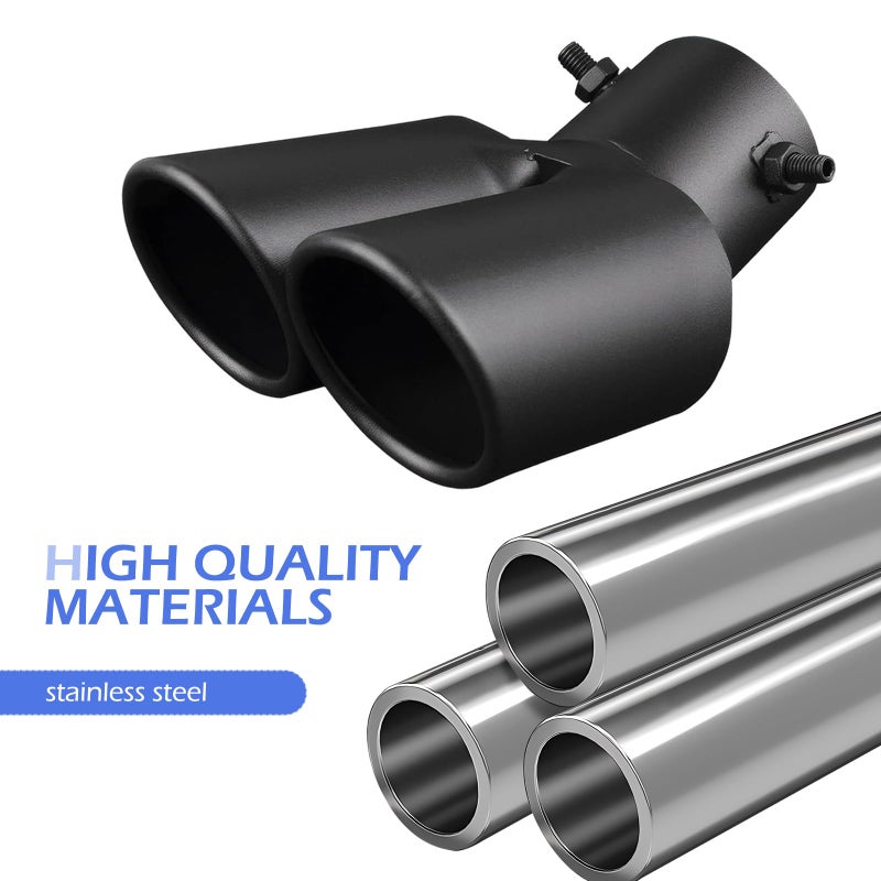 CyperFair Exhaust Tip, Double-tube Reduce Noise Stainless Steel Bending Exhaust with Bolt, 2.5" Rust-proof Anti-collision Muffler Tip, Universal Pipe Modification Accessory (Black) - Image 4