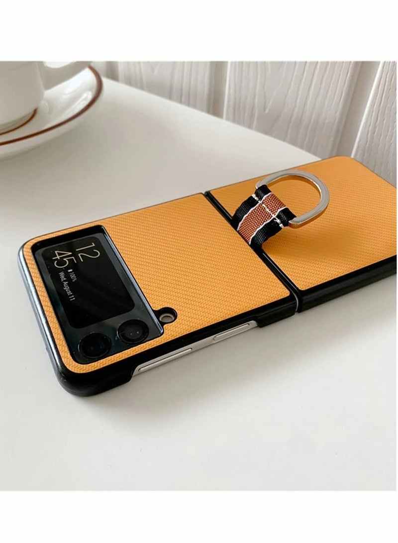 SOLARAE Flip Phone Case for Samsung Galaxy Z Flip 3 5G Ultra, Thin Matte PU Leather Phone Case, Lens Protective Tempered Film Cover with Ring - Image 3