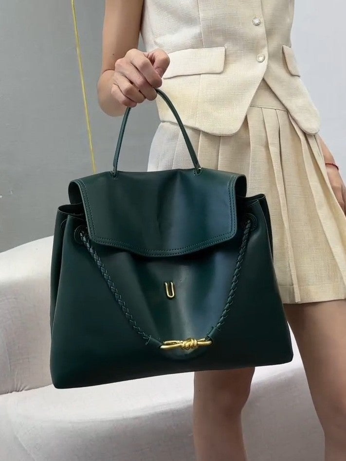 B Brand Glossy Cowhide Bow Gold Buckle Kelly Bag Shoulder Crossbody Handbag Tote Bag - Image 2